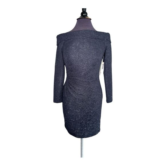 ELIZA J Off-The-Shoulder Glitter Sheath Dress Steel Gray Size  4 - Picture 5 of 12